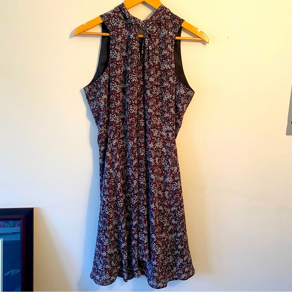 LOFT Floral Midi Dress in Burgundy and Black